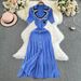 YuooMuoo Women Dress 2024 New Arrival Women Knitted Maxi Dress Elegant Notched Embroidery Long Shirt Dress Lady Sweater Vestidos_ecoleips.com