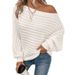 Elegant Batwing Sleeve Knit Sweater Women's Solid Color Oversized Pullover - Crew Neck, Textured Stripe, Comfy Acrylic Fabric For Work & Casual_ecoleips.com