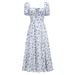 2024 Summer European American Women's Fashion Square Neck Puff Sleeve French Floral Dress With Fishbone Hem For Vacation_ecoleips.com