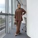 Modest Set Modest Muslim Casual Set – Beaded Blouse & Wide-Leg Pants (6 Colors) – Breathable Polyester-Spandex Mix For Daily Wear & Mosque Visits_ecoleips.com