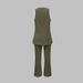 Women's Sexy 3-Piece Set, Olive Green Tank Top With Sleeveless Cardigan And High-Waist Straight Leg Pants, Elegant Lounge And Streetwear Outfit_ecoleips.com