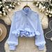 Romantic Floral Blouse – Ruffled V-Neck With Detachable Bow (One Size, Soft Satin, 6 Colors) Breathable Comfort_ecoleips.com