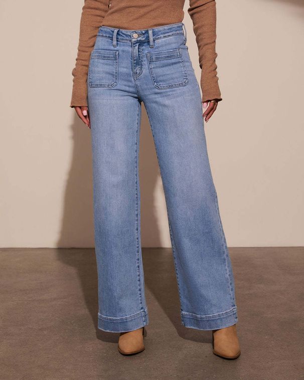 Wide Leg Pants Women Jeans Denim Long Pants Straight Trousers Vintage Button Pocket Blue Simple Loose Y2k High Waist Streetwear_ecoleips.com