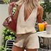 Women's Solid Color V-Neck Sweater Vest And Shorts Two-Piece Set Style Clothing_ecoleips.com