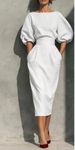 Retro-Inspired Bubble Sleeve Blouse With A-Line Skirt Set – Elegant Boat Neck & Pleated Mid-Waist For Timeless Feminine Silhouette_ecoleips.com