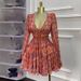 Women's Clothing Spring New Sweet Fresh Print V Neck High Waist Slim Dress Short Skirt_ecoleips.com