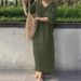 Women V Neck Button Short Sleeve Loose Maxi Dress Summer Female Holiday Beachwear Sand Straight Cotton Linen Party Dress_ecoleips.com
