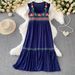 Women's Clothing Pink Heavy Embroidery Square Collar Small Flying Sleeve Dress Women's Summer Loose Slim Pleated Ruffled Long Skirt_ecoleips.com