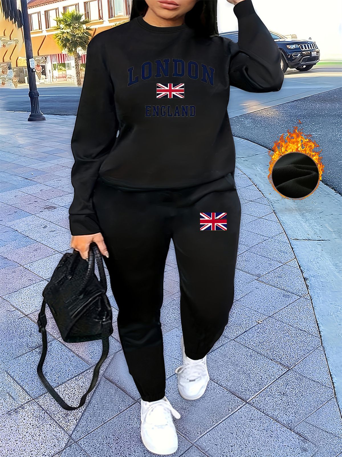 Women's Autumn And Winter Hip-hop Casual Street London Pattern Printed Round Neck Sweatshirt+sweatpants Set-527_ecoleips.com