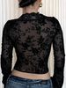 Elegant Women's Top, Sexy V-neck Printed Dress With Lace Trim, Long-sleeved Cardigan, Semi-sheer Top, Suitable For Spring And Autumn, Perfect For Daily Commutes._ecoleips.com