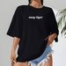 Women's Clothing Women's Casual Black T-Shirt Round Neck Short Sleeve Letter Print Simple Sports Top Style Loose Fit_ecoleips.com