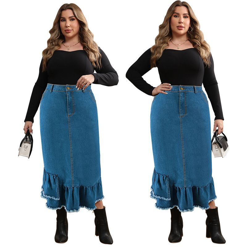 Women's Clothing Plus Size Women's Denim Tassel Skirt Long Fitted Long Sleeve For Formal & Casual For Women_ecoleips.com