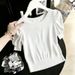 Summer Knitted T-Shirt Women's Loose Top Solid Color Crew Neck Short Sleeve Hollow Out Thin_ecoleips.com