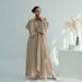 Modest Abaya Dress AIYIRUI High-Waisted Belted Dress – Minimalist V-Neck, Wooden Buttons & Flowy Silhouette (5 Neutral Colors, S-XL)_ecoleips.com