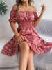 Spring Summer Square Collar Floral Mid-Length Dress Women's Casual Print A-Line Dress_ecoleips.com