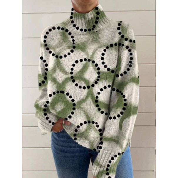 Women's Abstract Print Turtleneck Sweater Casual Cape Coat For Christmas_ecoleips.com