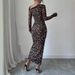 Women's Leopard Print Bodycon Dress - Long Sleeve High Waist Sexy Club Dress (Stretchy Fabric, Figure-Hugging, Night Out Outfit)_ecoleips.com