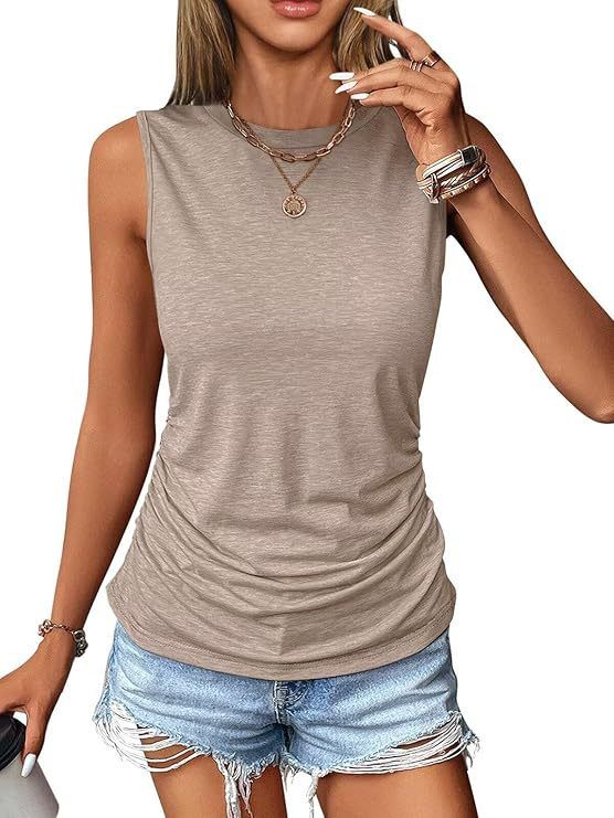 Women's Casual Solid Color Pullover Sleeveless Vest T-Shirt Round Neck Design American Style Summer Fashion_ecoleips.com