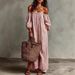 2026 Summer New Elegant Casual Loose One Collar Striped Dress For Women_ecoleips.com
