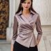 Elegant Asymmetrical Wrap Blouse – Solid Color Tied Waist Shirt For Women (Lavender, S-XXL)_ecoleips.com