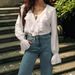 Women's Clothing New Style Ruffled Solid Color V Neck Puff Sleeve Shirt Spring And Autumn Niche Design Versatile Top_ecoleips.com