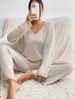 Women's Long Sleeve V-Neck Casual Lounge Set - Soft Brushed Striped Jogger Pants & Top (S-XXL, Autumn/Winter Collection)_ecoleips.com