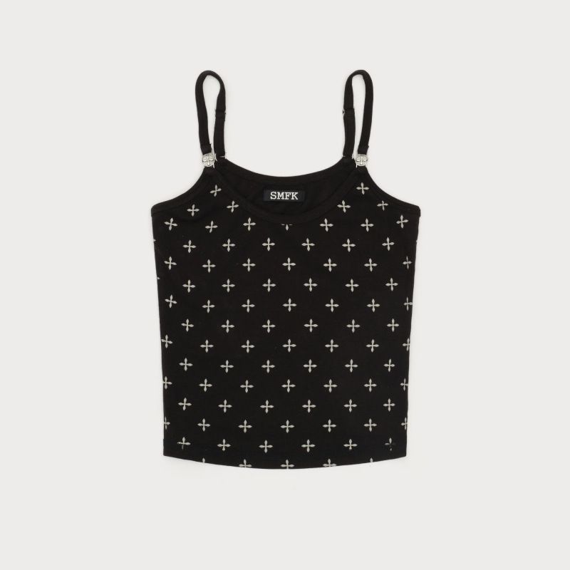 SMFK Black Garden Sports Camisole Cross Flower Full Print Hot Girl Slim Fit Short Tank Top Summer New Style_ecoleips.com