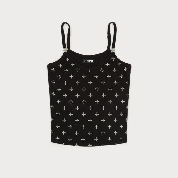 SMFK Black Garden Sports Camisole Cross Flower Full Print Hot Girl Slim Fit Short Tank Top Summer New Style_ecoleips.com