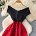 Women's Clothing Skirt Off-shoulder Stitching Waist Jacquard Large Puff Dress_ecoleips.com