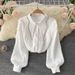 Women's Clothing Rhinestone Embellished Collar Luxury French-Inspired Blouse – Embellished Stand Collar & Puff Sleeves With Crystal Accents (S-3XL)_ecoleips.com