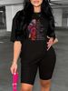 Summer Women's Casual Fashion Letter Graphic Print Loose T-shirt Shorts Two-piece Set Summer Sportswear Suitable For Daily Wear-165_ecoleips.com