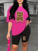 Summer Women's Casual Fashion Lover Bear Cartoon Graphic Printed Loose T-shirt Shorts Two-piece Set Summer Sportswear Suitable For Daily Wear-162_ecoleips.com