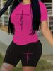 Summer Women's Casual Fashion Faith Print Loose T-shirt+shorts Two-piece Sportswear Suitable For Daily Wear-72_ecoleips.com