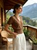 Ribbed Knit V Neck Short Sleeve Top, Soft Breathable Loose Blouse_ecoleips.com