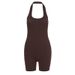 Women's Clothing Fashion Summer Women's Clothing Solid Color Hollow Halter Neck Sexy Slim Backless One Piece Sports Shorts_ecoleips.com