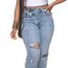 European And American Casual Women's Clothing 2024 Spring/Summer New Style Unique Ripped Diagonal Buckle Stretch Jeans_ecoleips.com