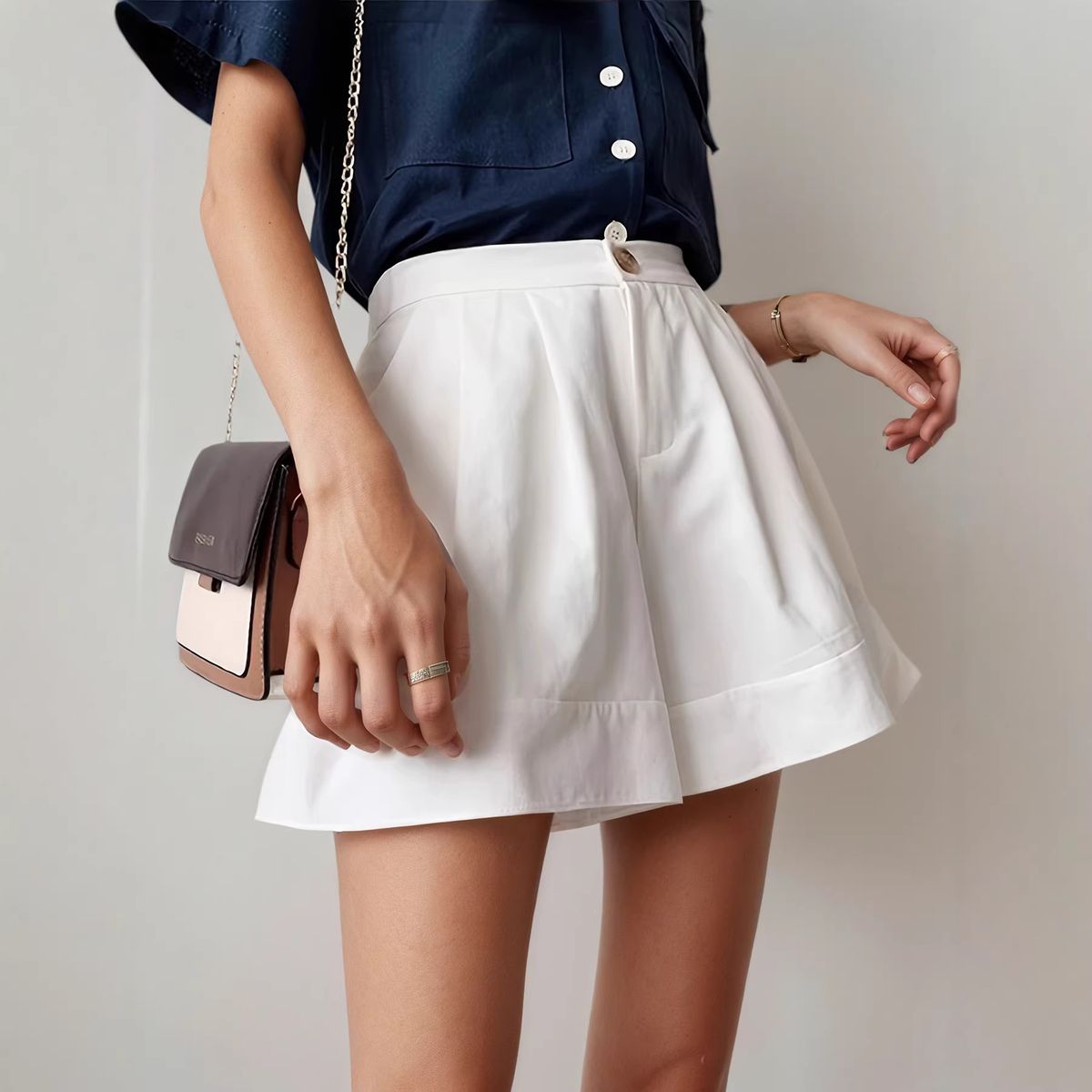 Aria Basics Aria Basics European And American Cross-border Foreign Trade Bestseller Versatile A-line Work Shorts High-waisted White Casual_ecoleips.com