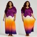 Women's Ruffle V-Neck Top & Gradient Maxi Skirt Set – Stretchy Crinkle Texture (One Size, Green/Yellow/Red/Blue)_ecoleips.com
