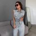 Women's Clothing Autumn Sleeveless Heavy Denim Jumpsuit Women's High End Lace Up Waist Denim Jumpsuit_ecoleips.com
