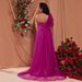 Elegant Off-Shoulder Flowy Evening Gown – Summer Trendy Formal Dress In Rose Pink, A-Line Silhouette, Polyester Chiffon For Women_ecoleips.com