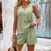 Women's Clothing Loose Sleeveless Mint Green Two Piece Suit Summer V Neck Casual Solid Color Button Decoration Hot Girl Vest Suit_ecoleips.com