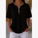 Women's Summer Waffle T Shirts Half Zip Short Sleeved Commuter Tops Casual Fashion Ladies' Clothing_ecoleips.com