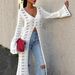 Women's French Holiday Style Cardigan Long Loose Woolen Coat Casual Leisure Outerwear Unique Design Hollow Trumpet Sleeve_ecoleips.com