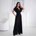 Women's Clothing New Summer Solid Color Short Sleeve Long Pants V Neck Waist Slim Jumpsuit Women's Clothing_ecoleips.com