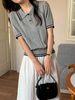 K New School Style Polo Collar Short Sleeved Knitted Sweater With Contrasting Colors_ecoleips.com