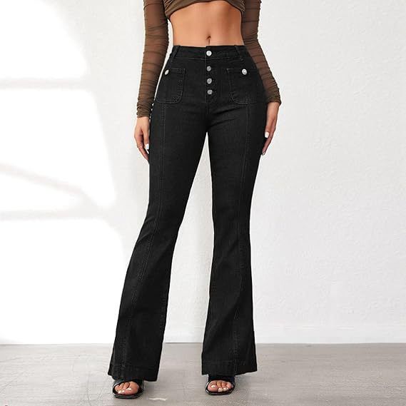 Women's Clothing Spring And Summer New Retro Stitching Jeans Women's Slim Fit Stretch Flared Pants_ecoleips.com