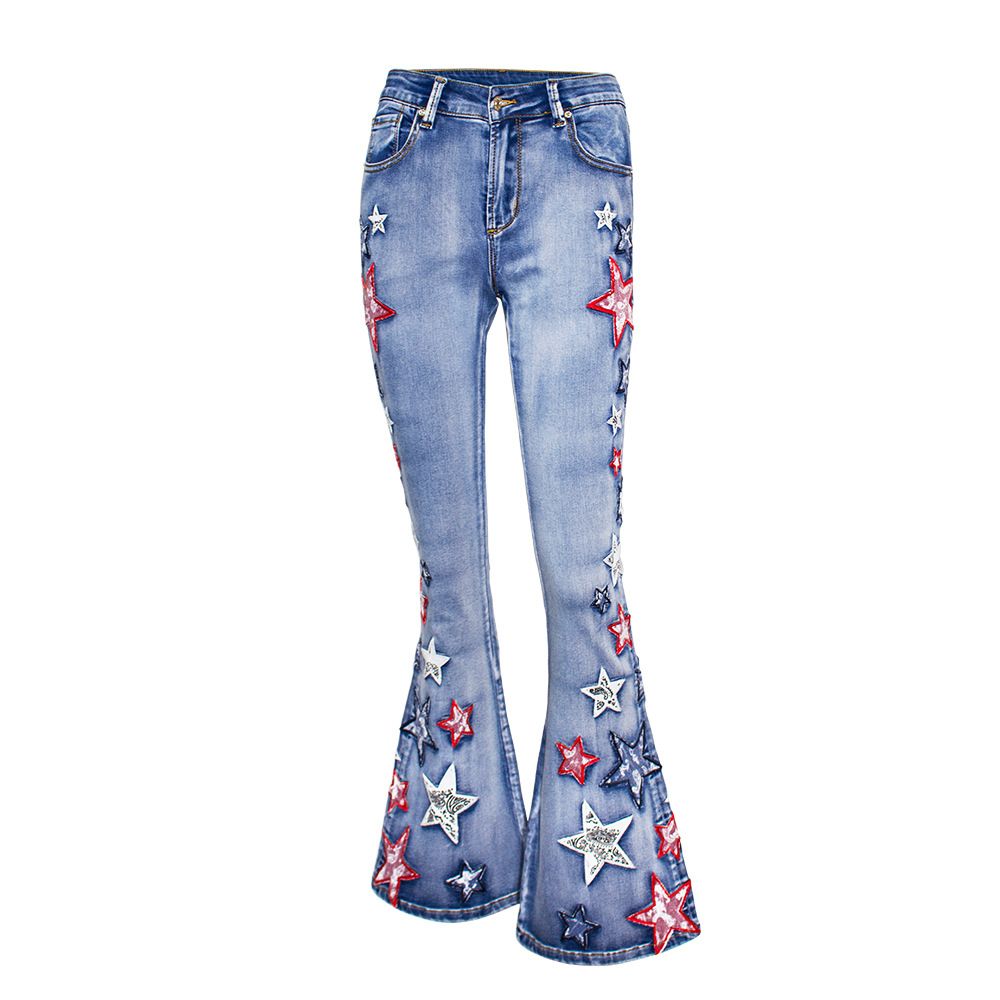 European And American Women's Wide-leg Pants, Denim Bell-bottom With Appliqué Embroidery, Long Pants For Foreign Trade_ecoleips.com