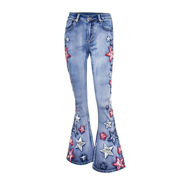 European And American Women's Wide-leg Pants, Denim Bell-bottom With Appliqué Embroidery, Long Pants For Foreign Trade_ecoleips.com