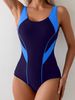 Women's One Piece Swimsuit Solid Color Splice Slim Fit Athletic Sports Swimwear For Training Leisure_ecoleips.com
