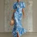 French Retro Chiffon Maxi Dress Elegant Sophisticated Summer Style High Neck Puff Sleeves Slim Waist Fishtail Hem Vacation Dress_ecoleips.com